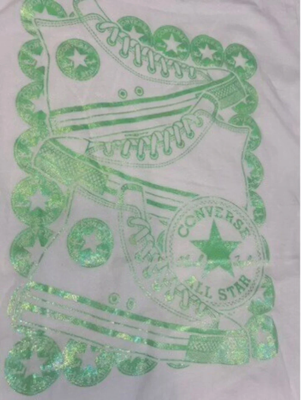 Converse All Star Girls XL Chuck Taylor Sneaker Green Glitter SS Tee NWT